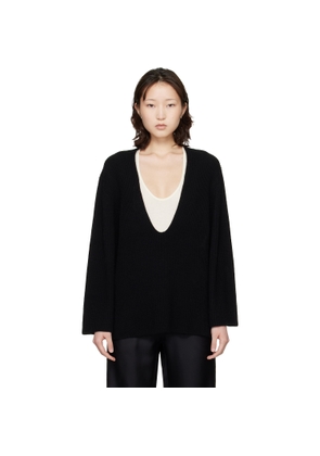 Loulou de Saison Black Gabe U Neck Ribbed Cashmere Sweater