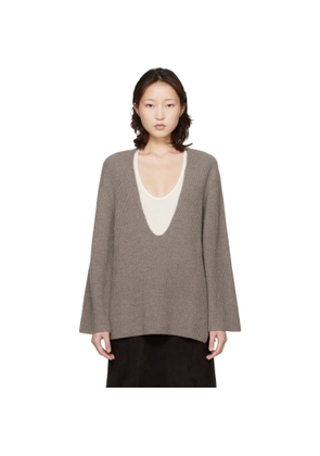 Loulou de Saison Gray Gabe U Neck Ribbed Cashmere Sweater