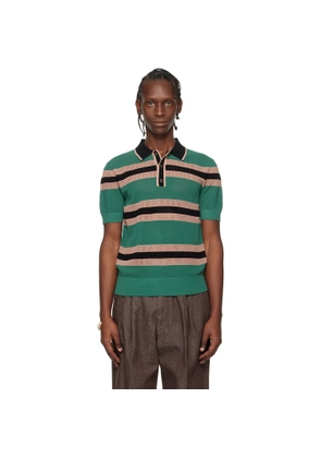 Dries Van Noten Green & Pink Striped Polo