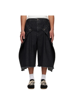 LU'U DAN Black Denim Maxi Shorts