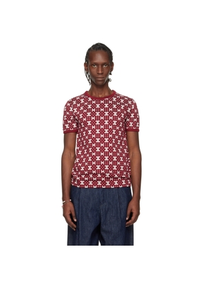 Dries Van Noten Off-White & Burgundy Jacquard T-shirt