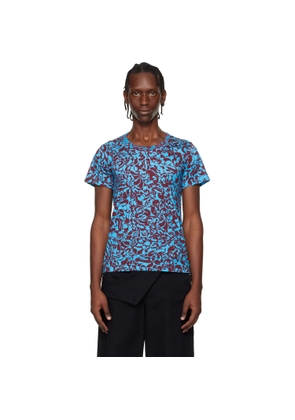 Dries Van Noten Blue & Burgundy Fitted Cotton T-shirt