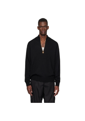 Versace Black Wool-Blend Half-Zip Knit Sweater