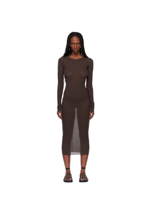 Rick Owens Brown Temple Rib LS Midi Dress