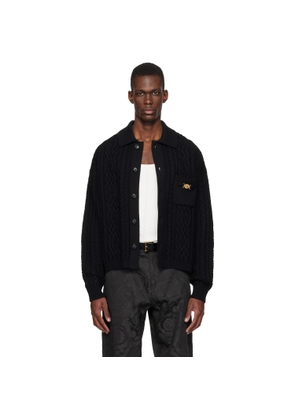 Versace Black Mixed-Stitch Wool Knit Cardigan