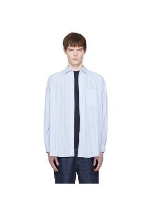 nanamica Blue Regular Collar Stripe Wind Shirt