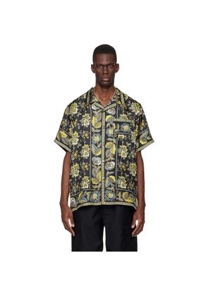 vowels Black Short Sleeve Silk Scarf Shirt