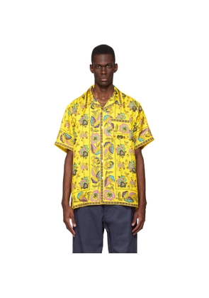 vowels Yellow Short Sleeve Silk Scarf Shirt