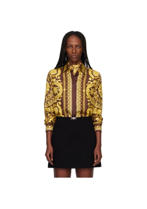 Versace Burgundy & Gold Printed Silk Shirt