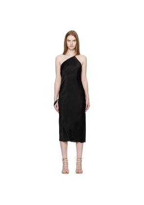 Rick Owens Black Temple One Shoulder Slip Midi Dress
