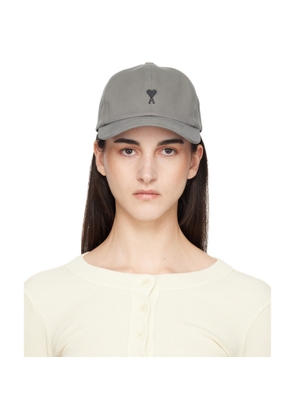 AMI Paris Gray Cotton Ami de Coeur Embroidery Cap