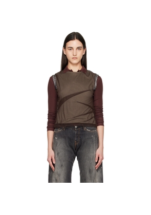 Andersson Bell Brown Layered Mesh Tuck & Dart Top