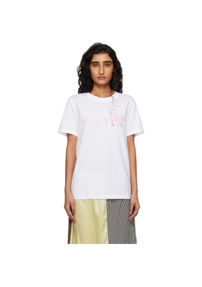 Marni White Marni Logo Flock Fluffy Cat Jersey T-shirt