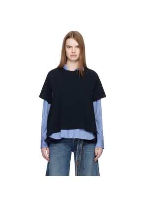 sacai Navy Light Weight Denim & Cotton Jersey T-shirt