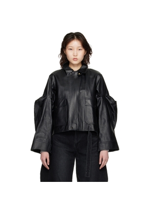 sacai Black Leather Blouson Jacket