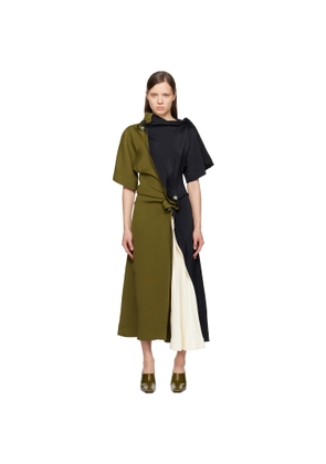 Bottega Veneta Black & Khaki Fluid Viscose Piercing Maxi Dress