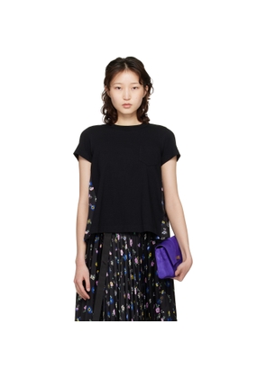 sacai Black Floral Print T-shirt