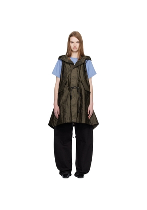 sacai Khaki Quilted Satin Hooded Vest
