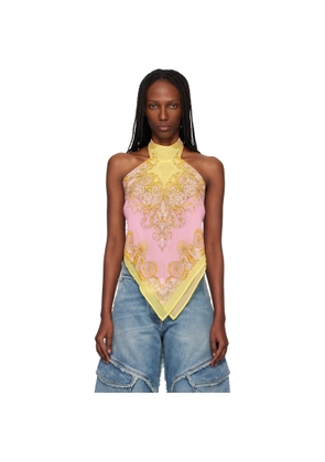 Versace Yellow & Pink Printed Cover-Up Foulard Top