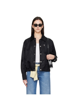 AMI Paris Black Nylon 'Ami De Coeur' Stud Buttoned Jacket