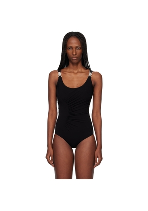 Versace Black Stretch Crêpe Jersey Draped Bodysuit
