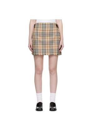 Burberry Beige Check Wool Mini Kilt Miniskirt