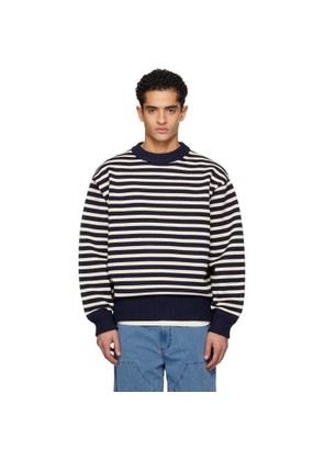 nanamica Navy & Off-White Mock Neck Stripe Sweater