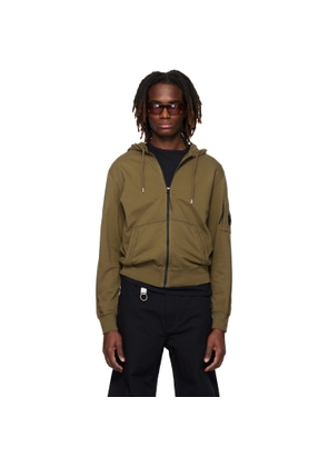 C.P. Company Khaki Light Fleece Zip Lens Hoodie