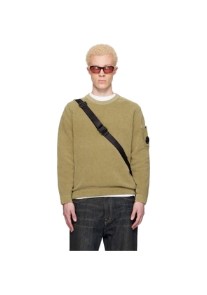 C.P. Company Beige Cotton Chenille Crewneck Lens Sweater