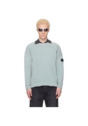 C.P. Company Blue Cotton Chenille Crewneck Lens Sweater