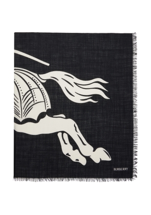 Burberry Black Wide EKD Wool Scarf