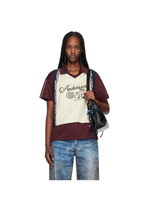 Andersson Bell Burgundy & Off-White Lace Trimmed Jersey Polo