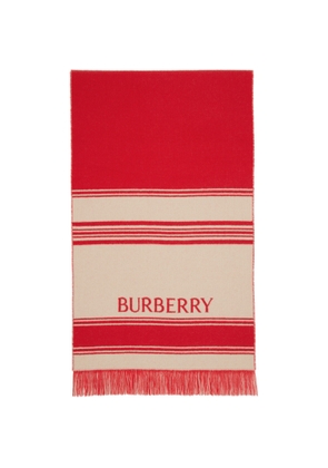 Burberry Red & Beige EKD Striped Wool Scarf