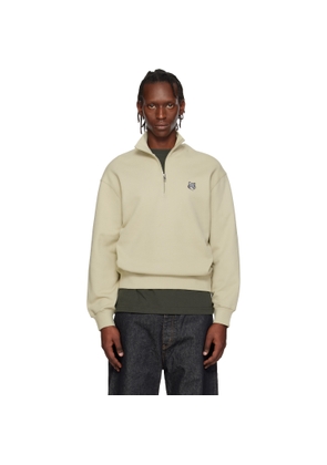 Maison Kitsuné Beige Fox Head Comfort Half Zip Sweatshirt
