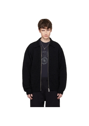 vowels Black Eyelet Knitted Zip-Up Jacket