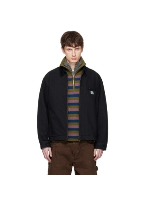vowels Black Cord Collared Zip-Up Denim Jacket