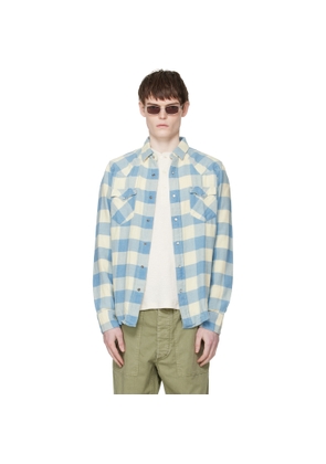 RRL Blue & Off-White Slim Fit Plaid Twill Western Shirt
