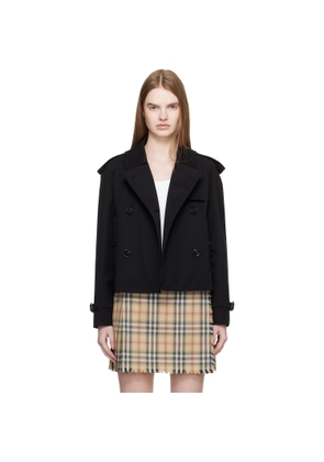 Burberry Black Cropped Gabardine Trench Jacket