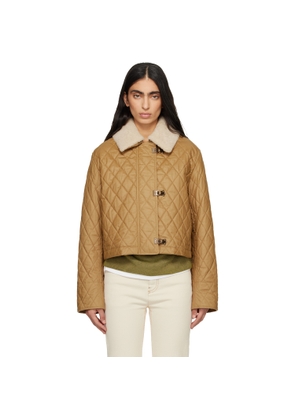 Burberry Brown Shearling Collar Quilted Cotton Howle Jacket