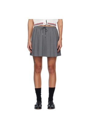 Thom Browne Gray Wool Seersucker Drawstring Pleated Miniskirt