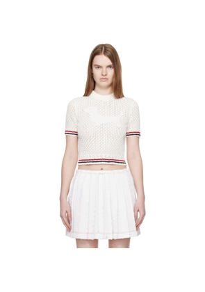 Thom Browne White Cotton Pointelle Hector RWB Sweater