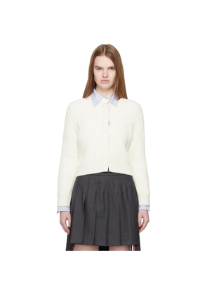 Thom Browne White Full Stitch Cropped Crew Neck Cardigan