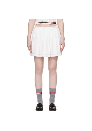 Thom Browne White Eyelash Tweed Drawstring Pleated Miniskirt
