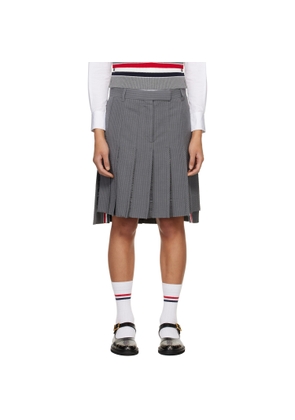 Thom Browne Gray Wool Seersucker Pleated Low Rise Miniskirt