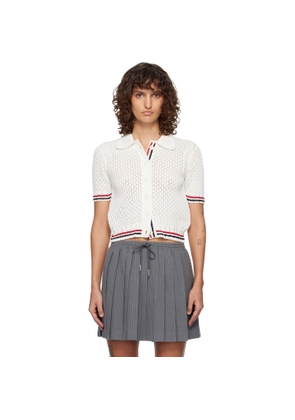 Thom Browne White Hector Pointelle Short Sleeve Cardigan