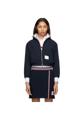 Thom Browne Navy Wool Seersucker Zip Up Track Jacket