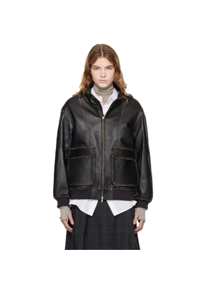Dunst Black Stand Collared Leather Jacket