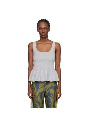 Dries Van Noten Gray Shirred Ruffle Top