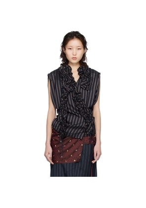 Dries Van Noten Navy Ruffled Top