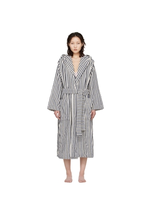 Tekla White & Navy Terry Hooded Bathrobe